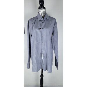 John Varvatos Regu Fit Dress Shirt Button Up Size 36/37 17 1/2 Plaid Royal Bl